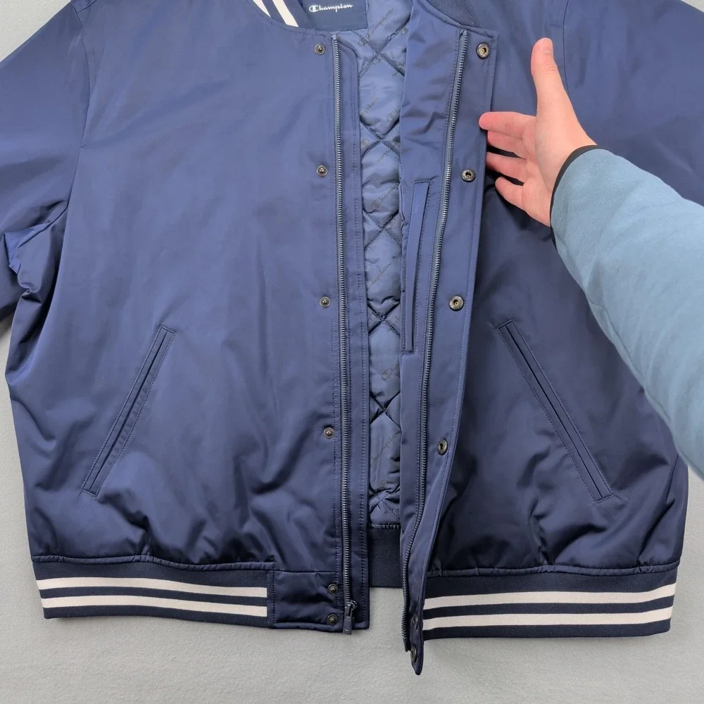 Champion Jacket Mens 2XL Navy‎ Varsity Water Resistant Quilted Lined Bomber